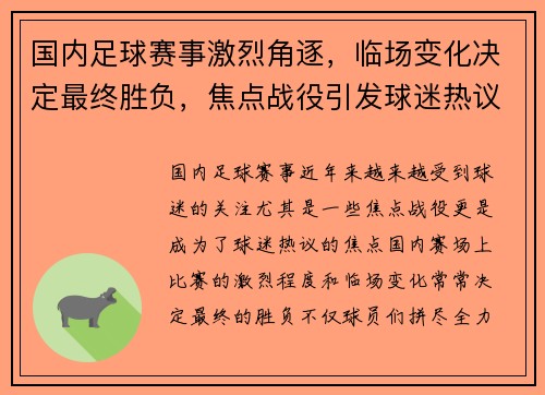 国内足球赛事激烈角逐，临场变化决定最终胜负，焦点战役引发球迷热议